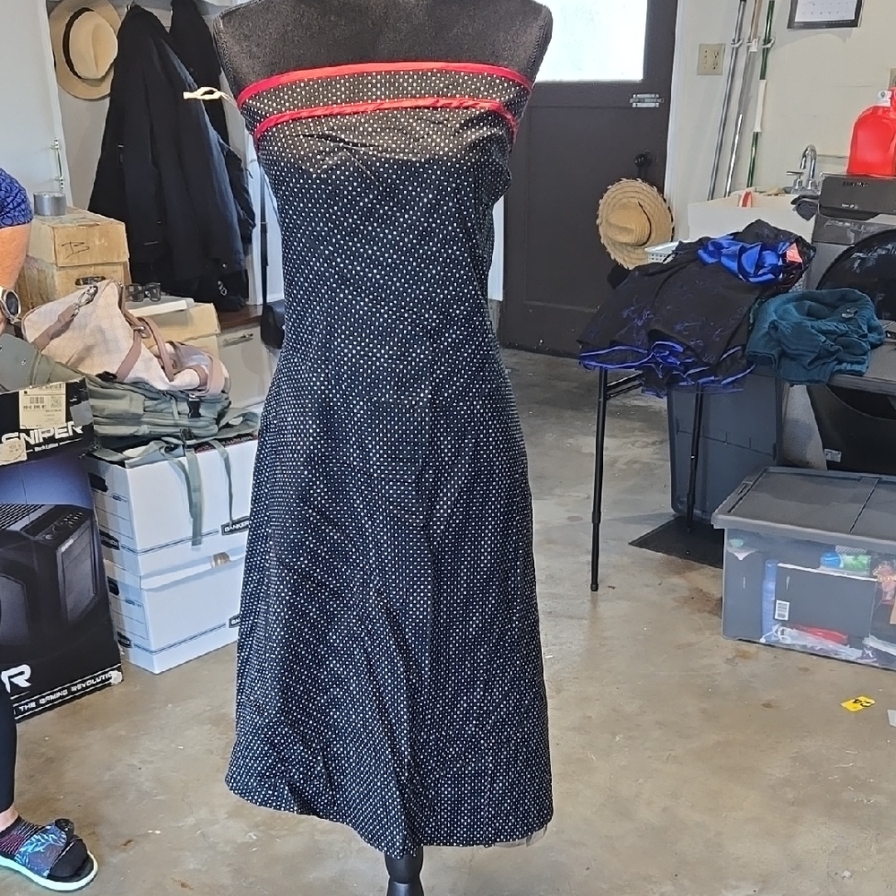 Ruby Rox Strapless Black Polka Dot Dress with Red Accent